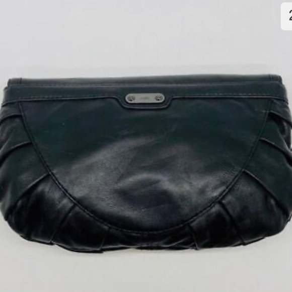 Rafe Black Flap Leather Clutch, metal design in gold & silver chains, - Picture 2 of 12